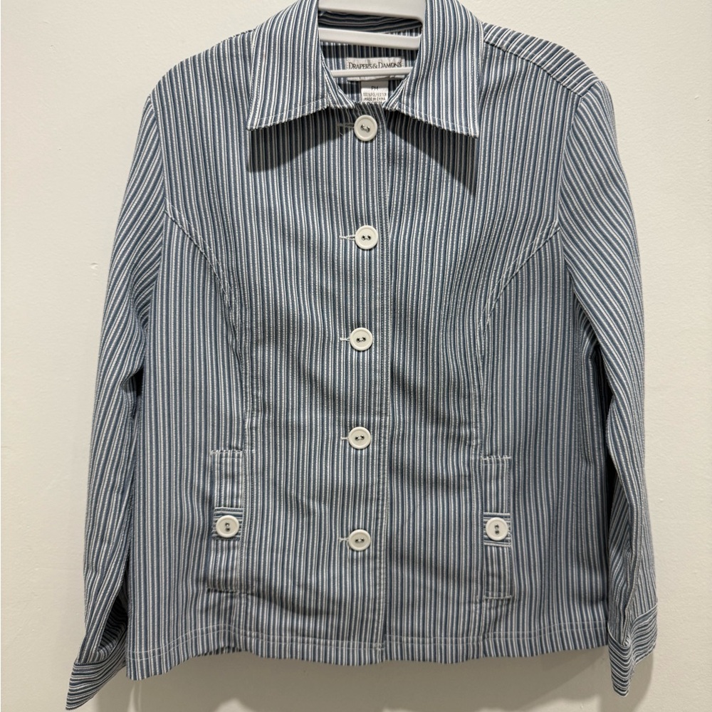 Drapers & Damons Striped Jean Jacket - Blue and White